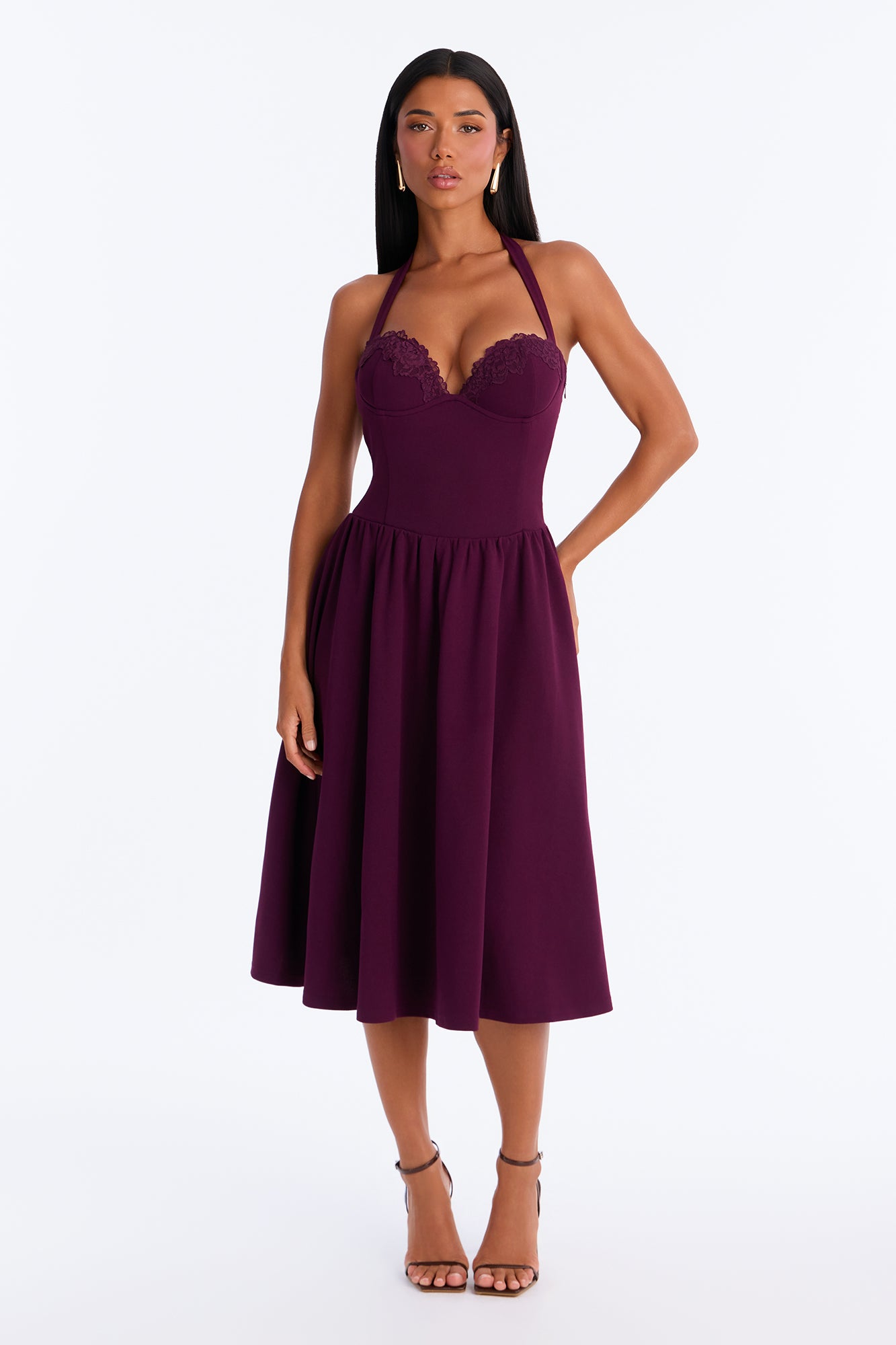 Forever Favorite Corset Stretch Crepe Midi Dress - Plum