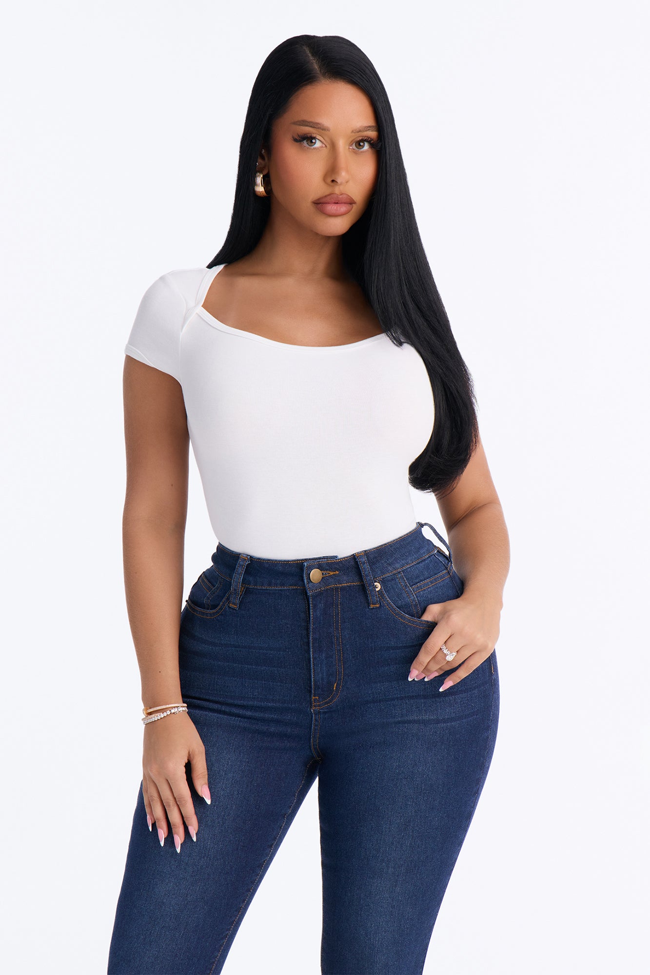 Abigail Modal Blend Envelope Cap Sleeve Top - Off White