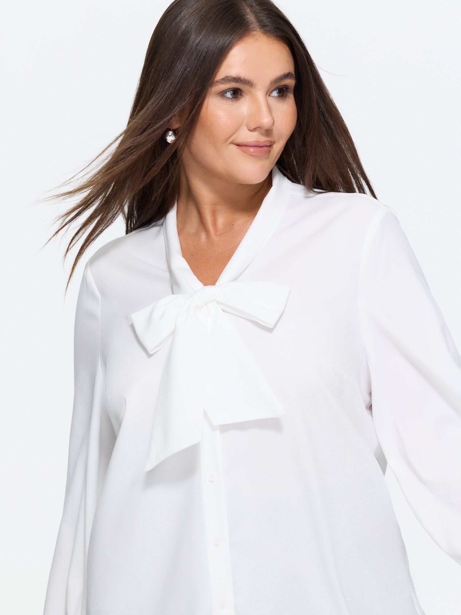 Solid Bow-Tie Neckline Blouse