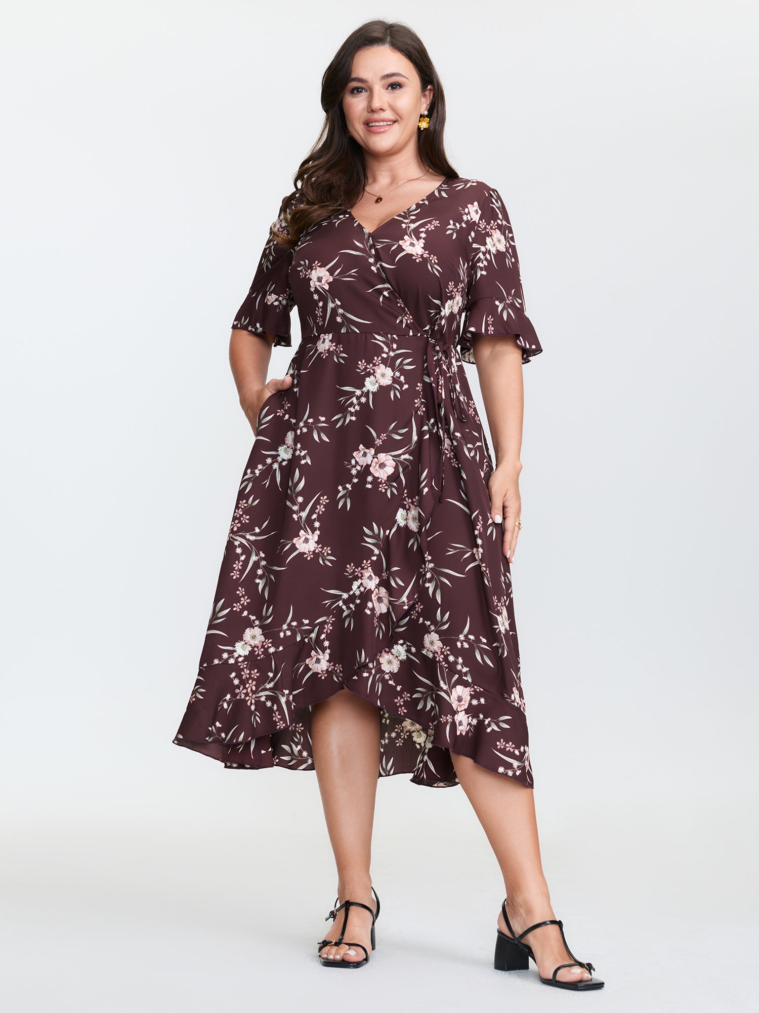 Floral Print Asymmetrical Hemline Midi Dress