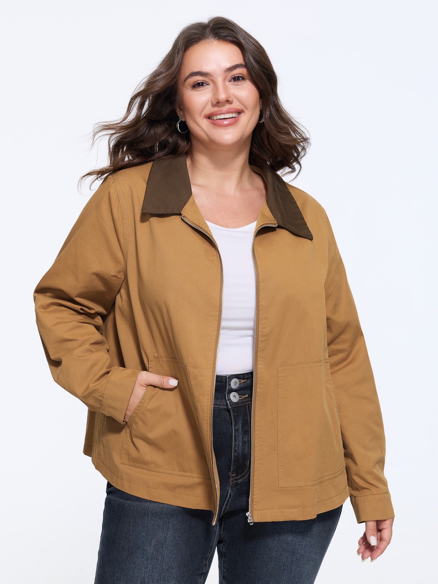 Color Contrast Full Zip Pocket Jacket