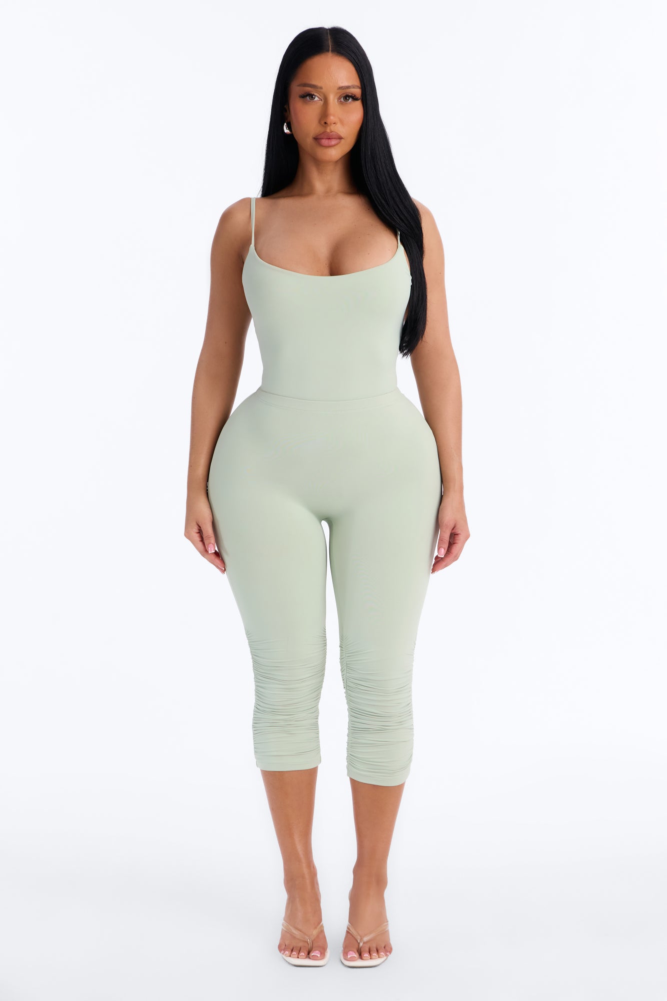 Second Skin Double Lined Ruched Low Rise Capri Legging - Mint