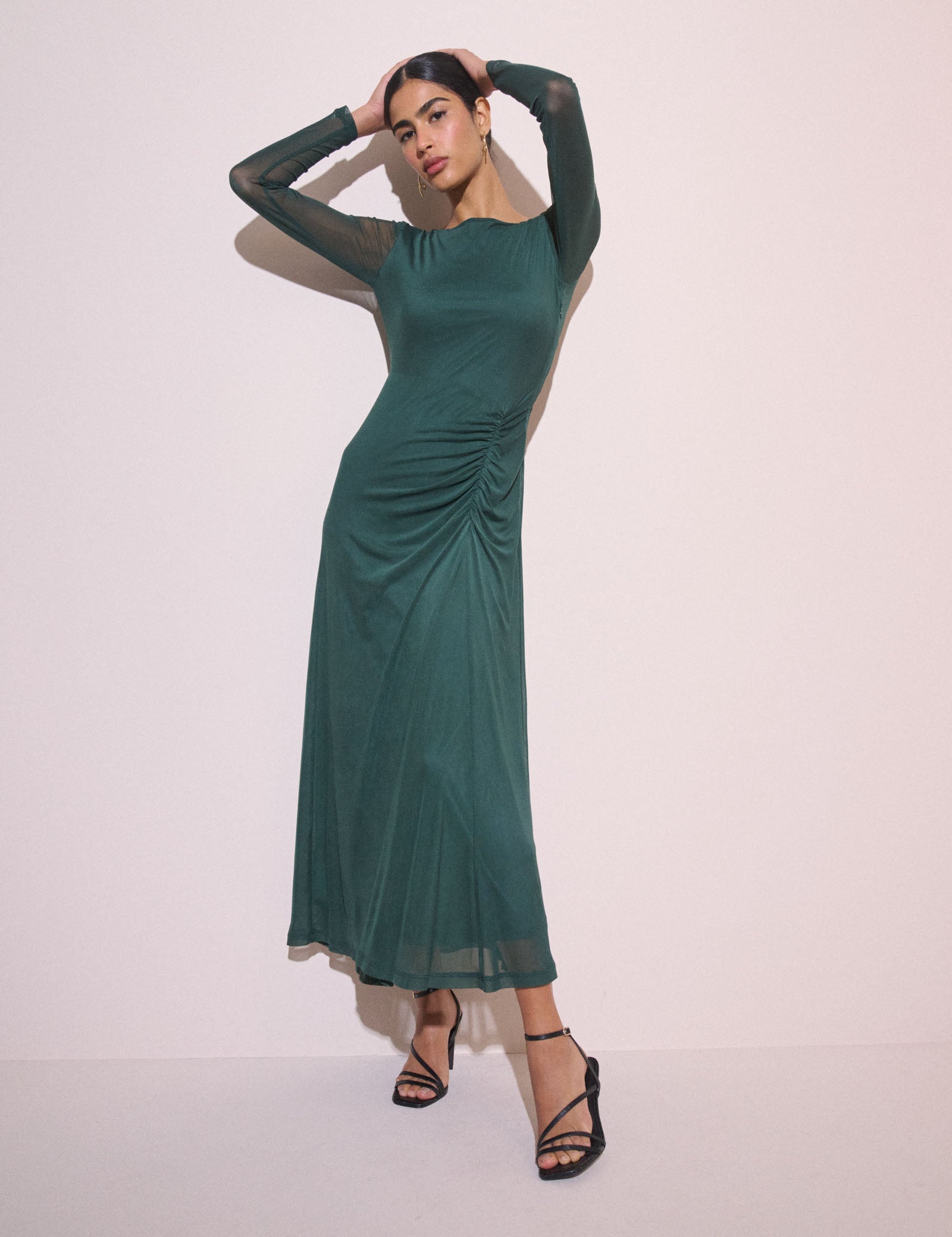 Dark Teal Ruched Hailey Midi Dress