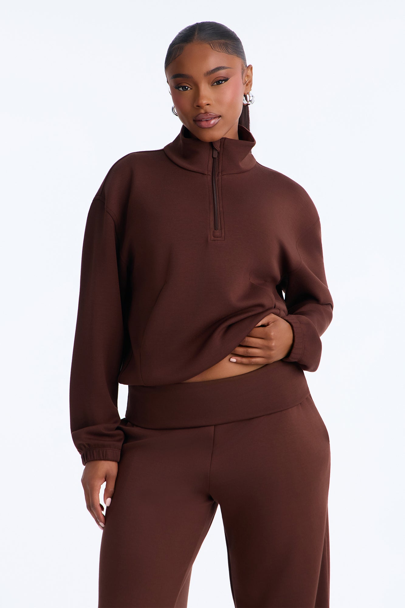 Bella Scuba Lounge Quarter Zip Sweatshirt - Chocolate