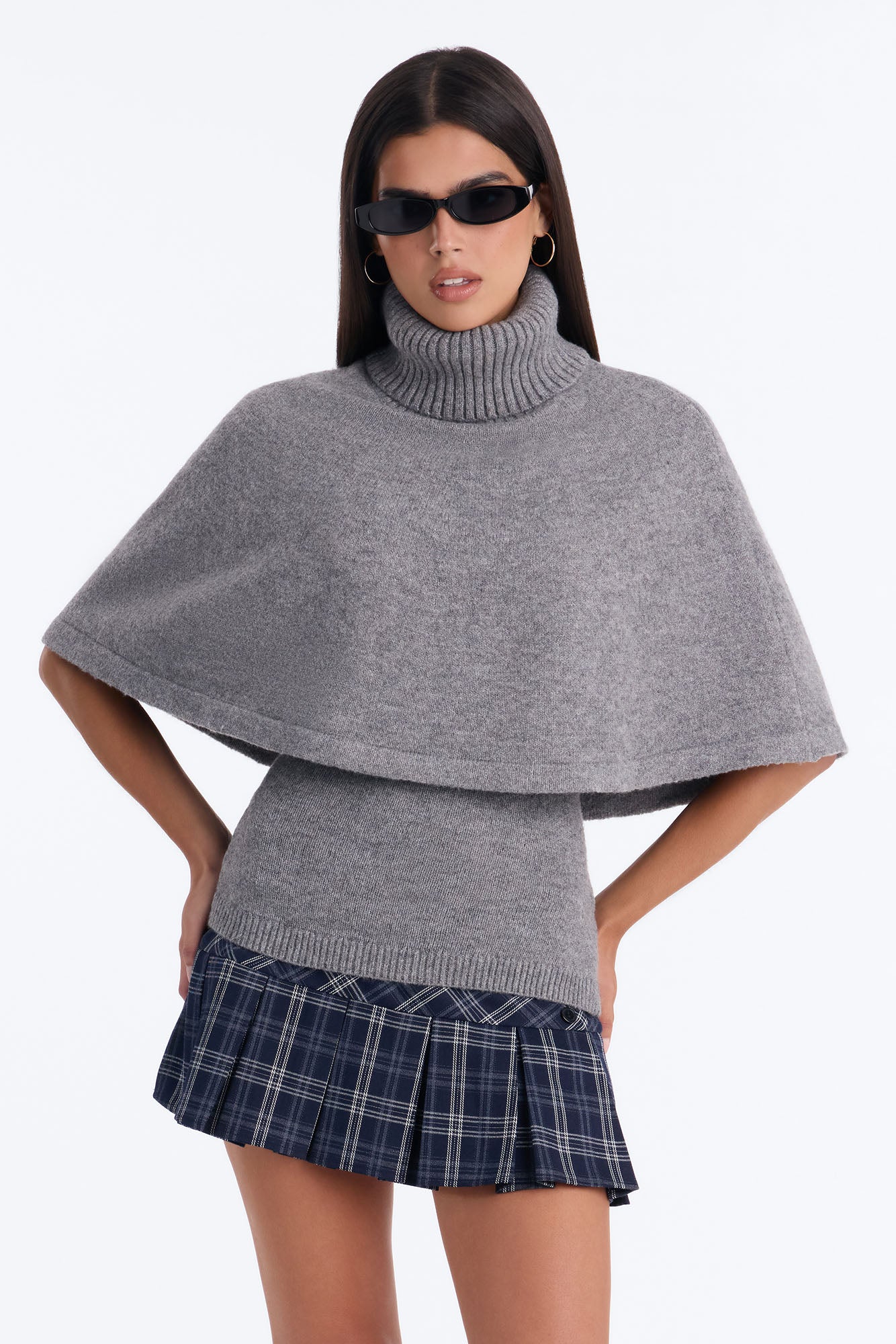 Society Style Turtleneck Sweater Top - Grey