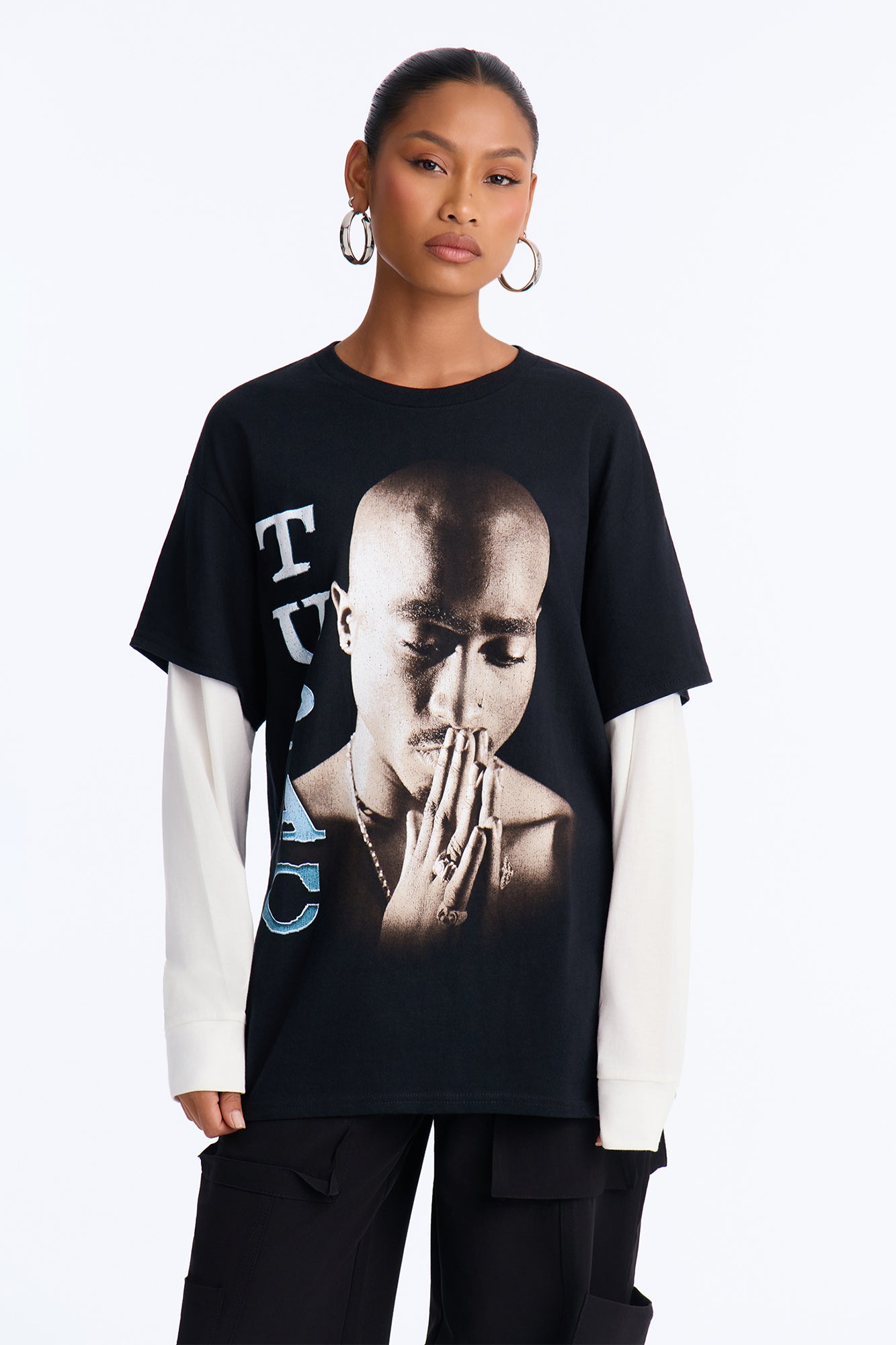 Tupac Blessed Layered Long Sleeve Tee - Black/combo