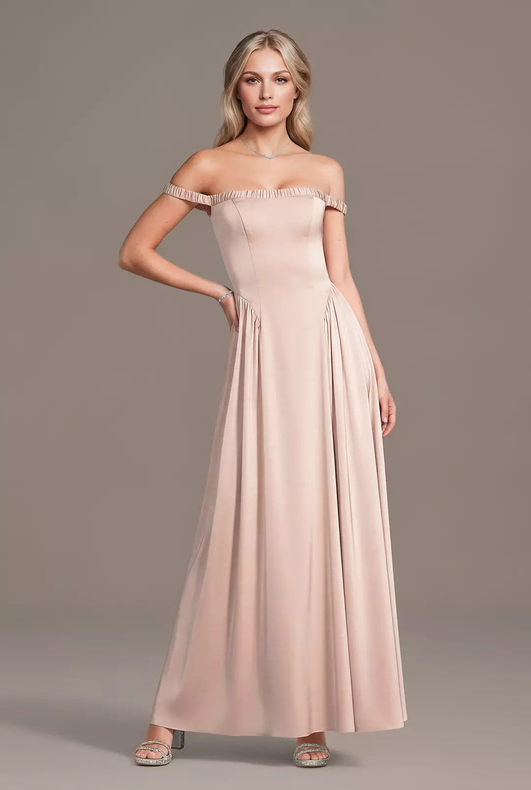Matte Satin Off-the-Shoulder A-Line Dress