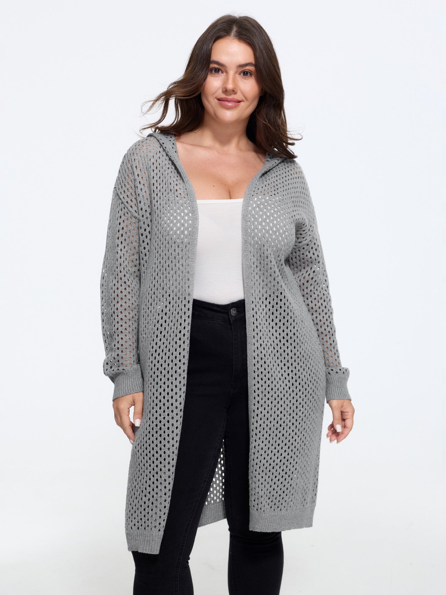 Open‑Front Cut Out Hooded Cardigan