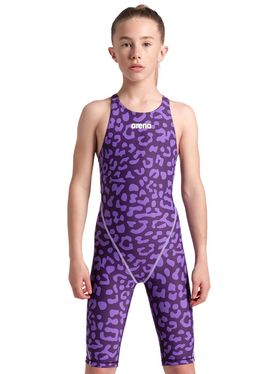 Arena Girls' Powerskin ST Next Limited Edition Leopard Open Back Tech Suit Swimsuit