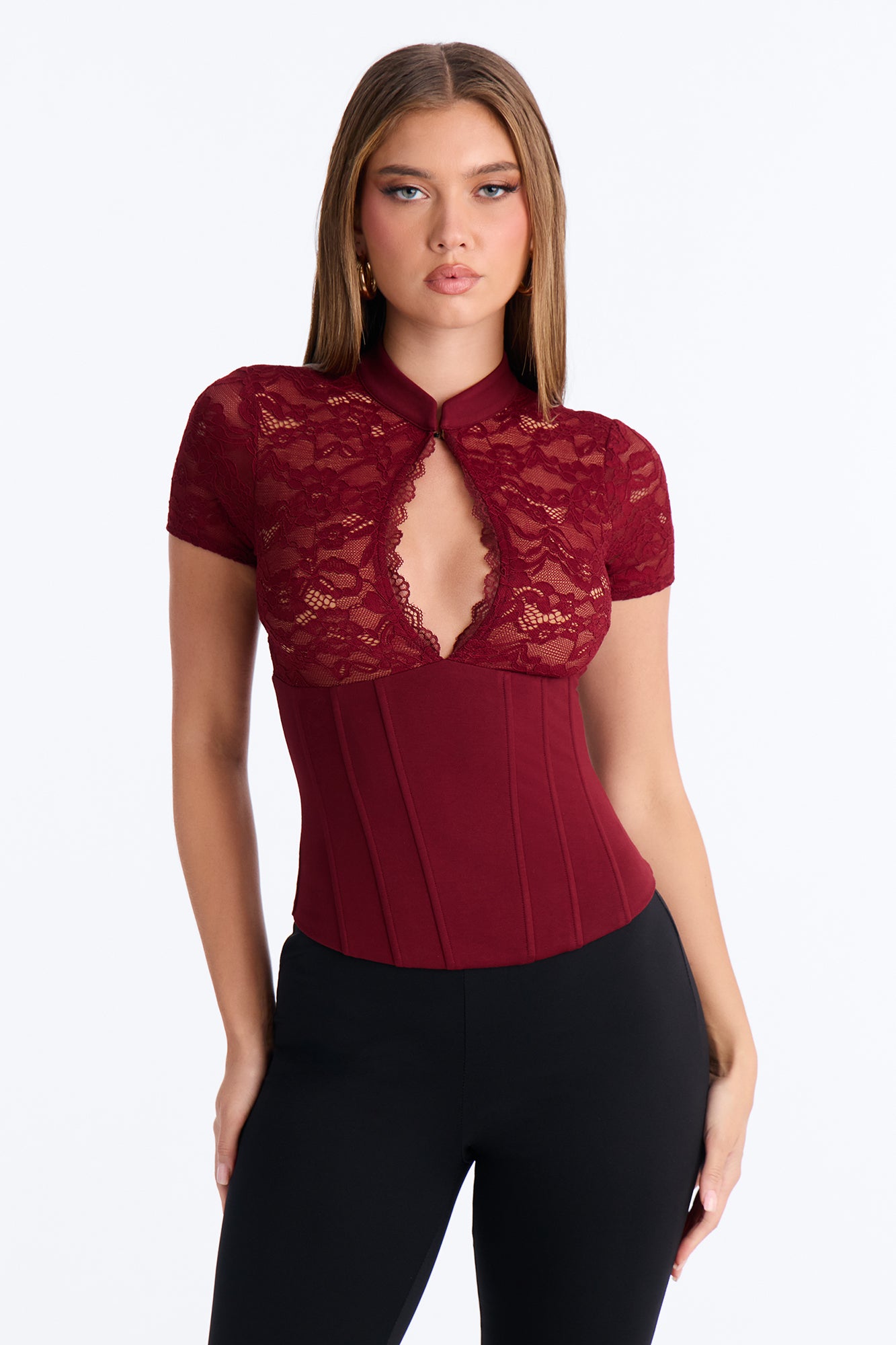 Katherine Lace Corset Top - Burgundy