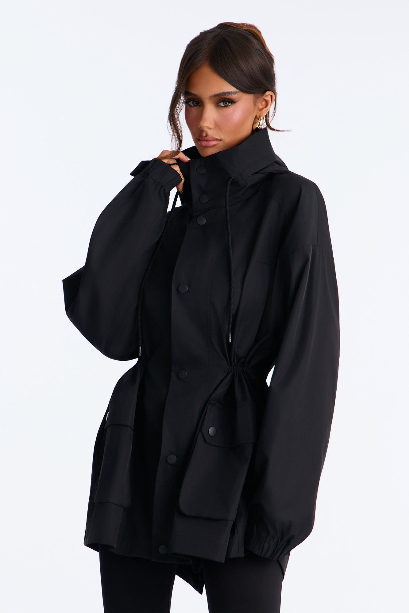 Ansel Hooded Long Anorak Jacket - Black