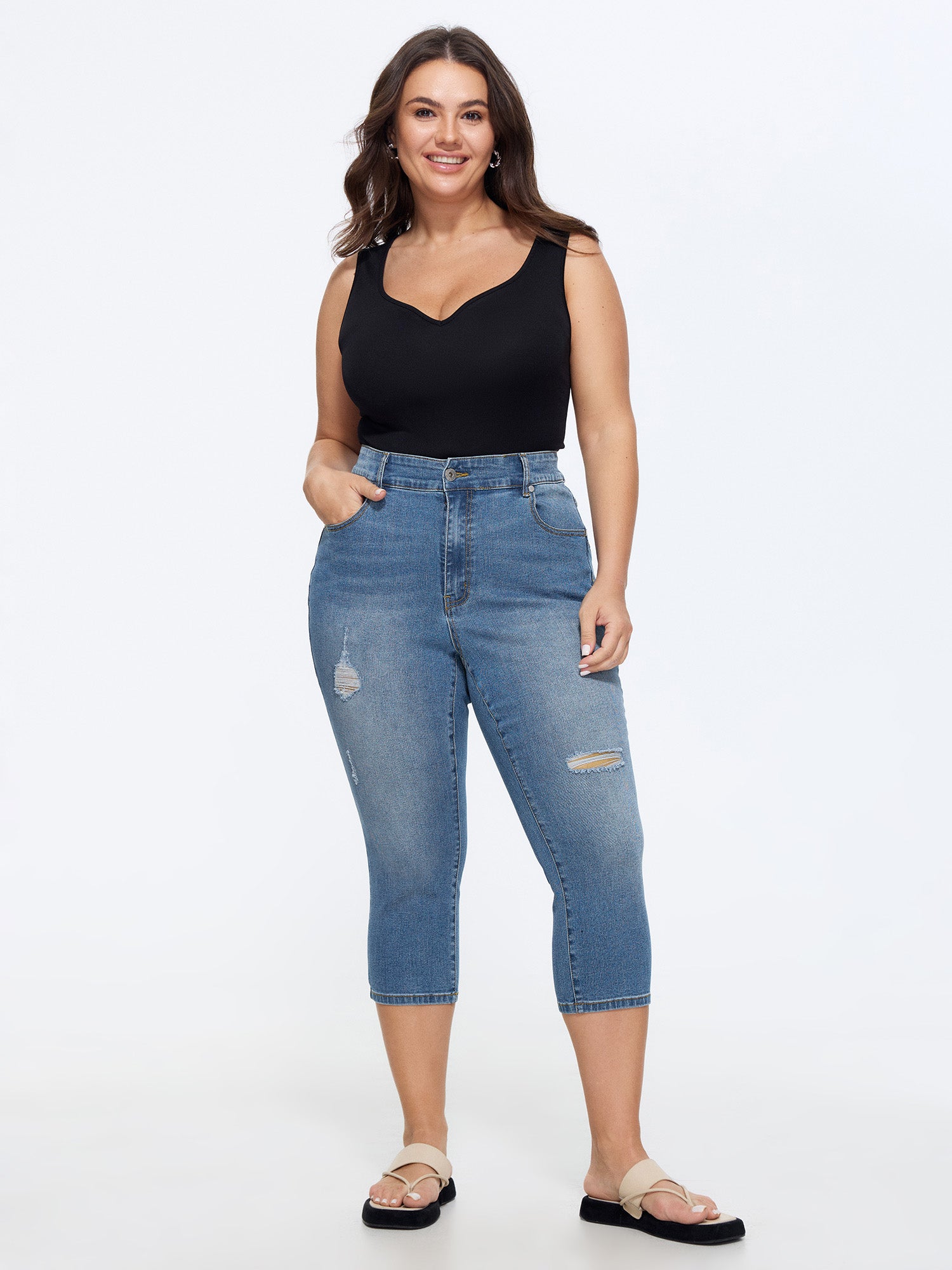 Ripped No-Gap Waist Skinny-Fit Jeans