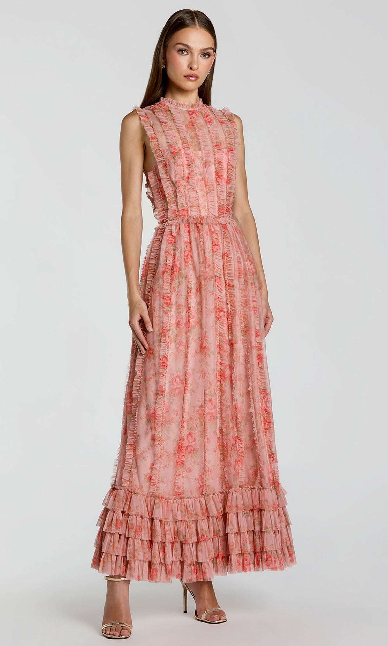 Mac Duggal 8309 - High Neck Floral Print Dress with Ruffles