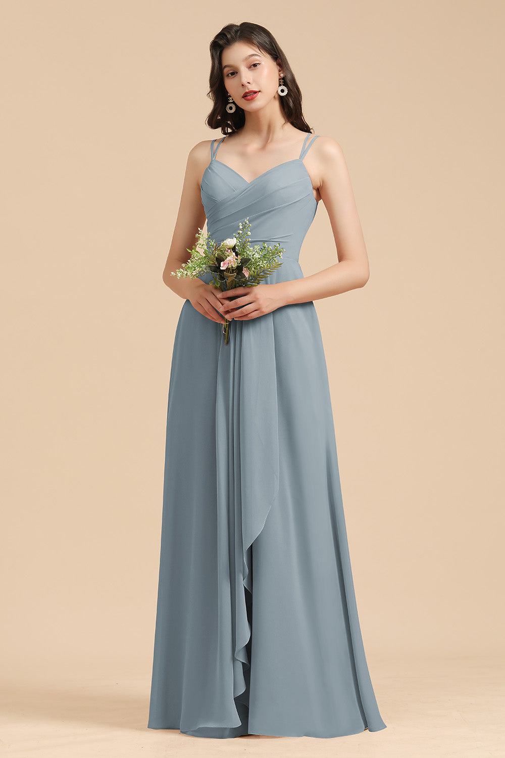 Gorgeous A-Line Spaghetti Straps Sleeveless Floor-Length Chiffon Bridesmaid Dresses