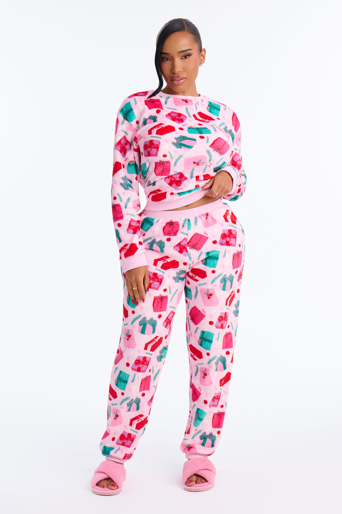 Unwrapping Presents Plush PJ Jogger Pant Set - Pink