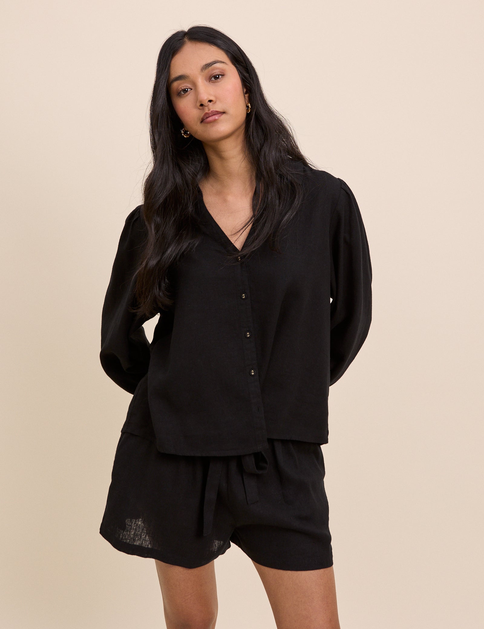 Black Linen-Rich Blouse