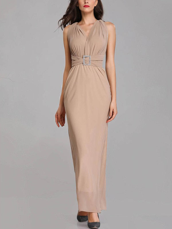 Chic Ankle-Length Sheath V-Neck Sleeveless Chiffon Bridesmaid Dresses