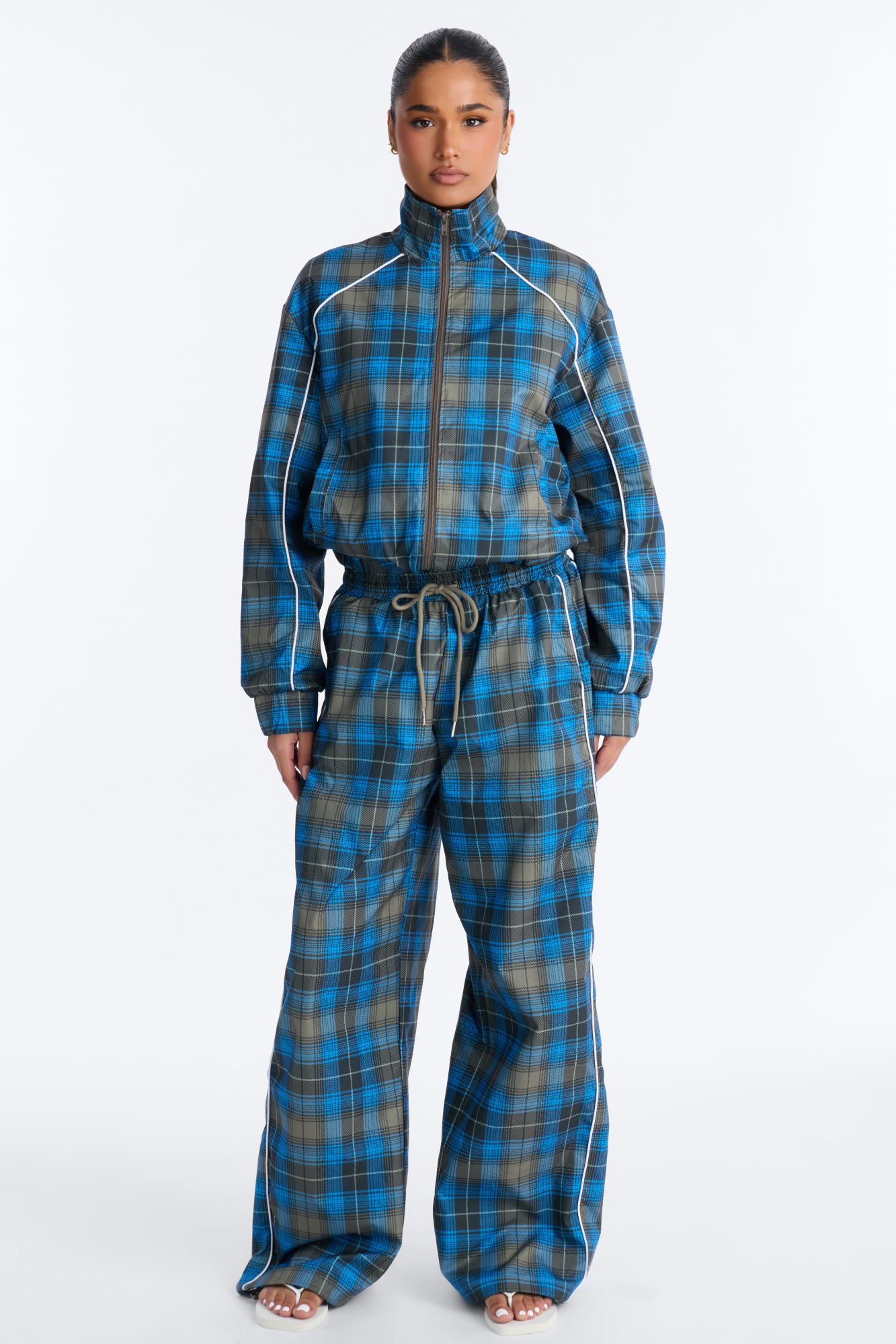 Camden Plaid Windbreaker Pant Set - Blue/combo