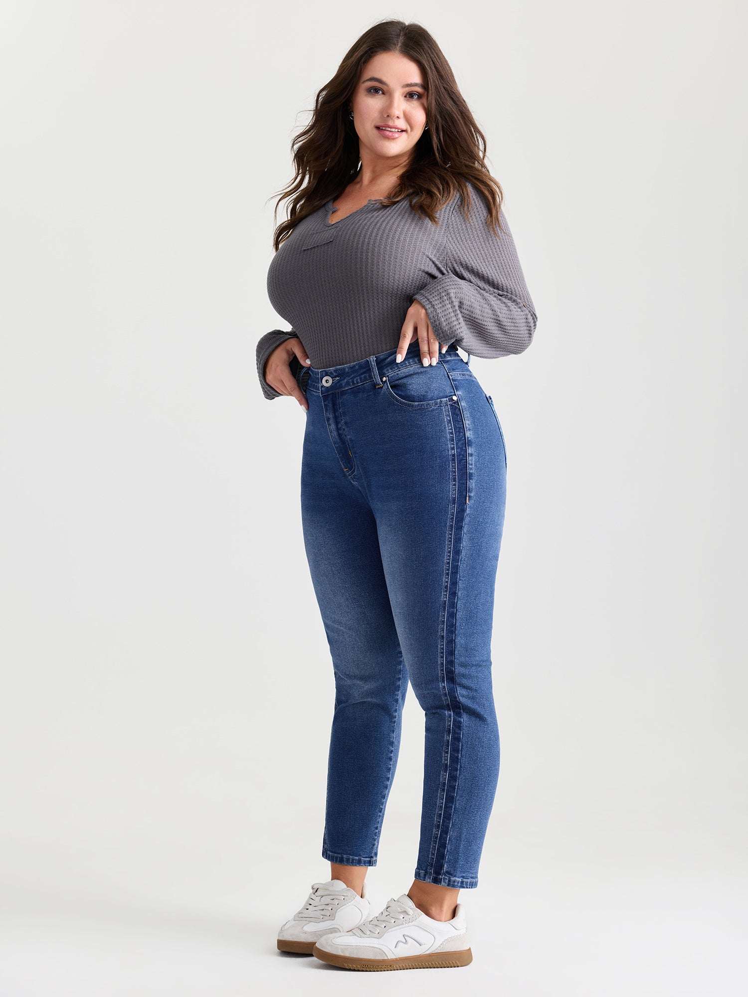 Color Contrast Side Skinny-Fit Jeans