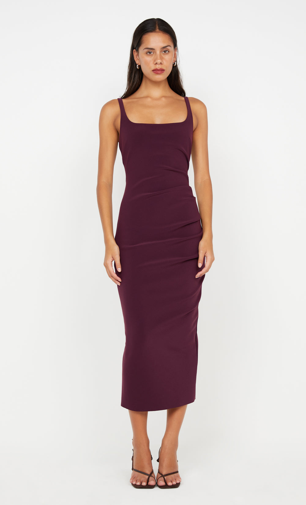 KARINA TUCK MIDI DRESS - PLUM