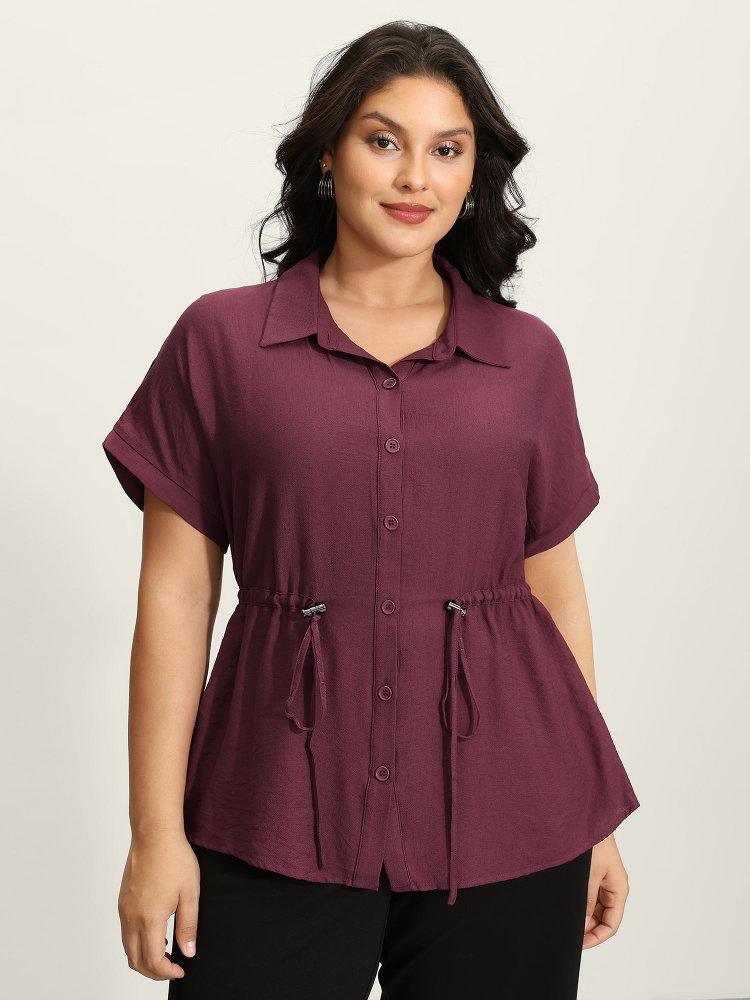 Adjustable Drawstring Button-Down Shirt