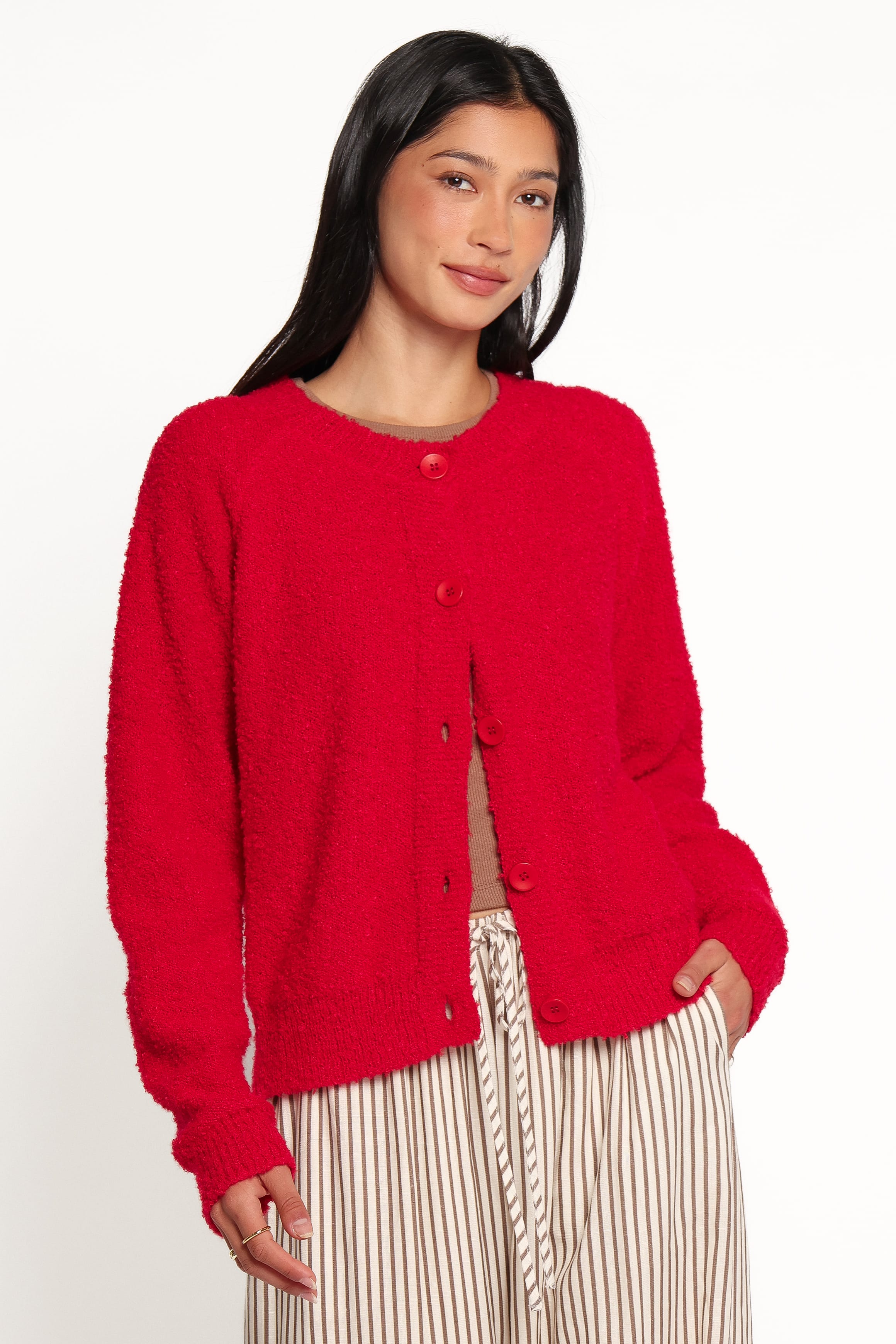 Finley Cropped Cardigan - Red