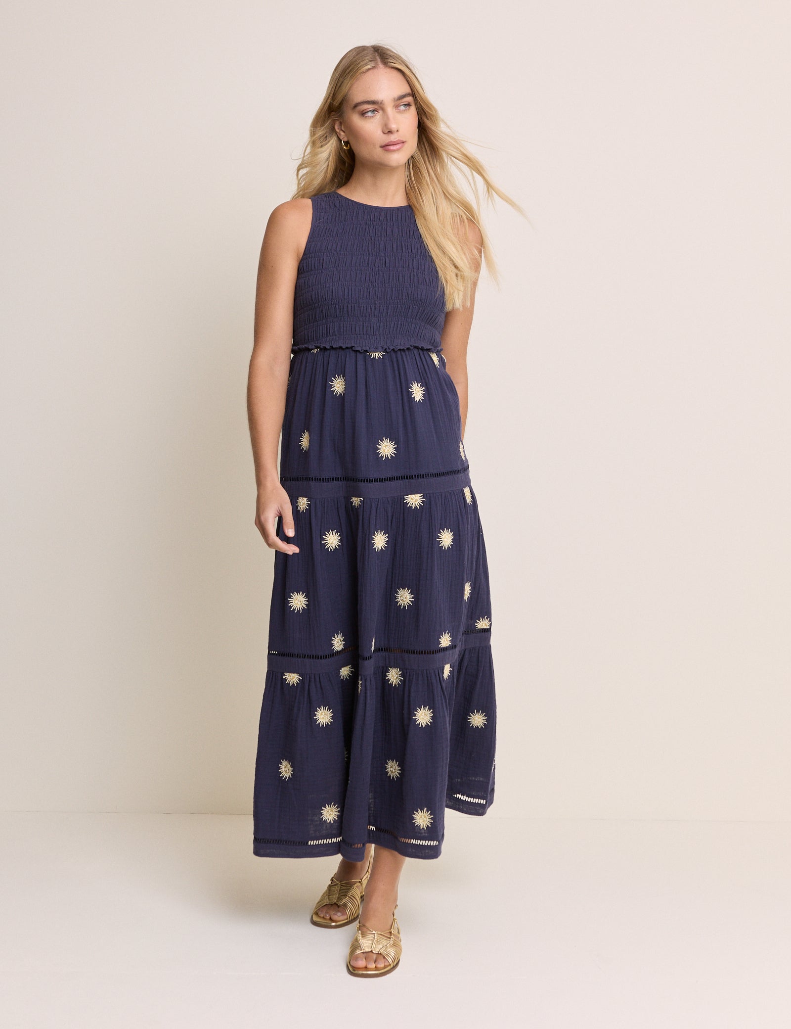 Navy Embroidered Tiered Calloway Maxi Dress