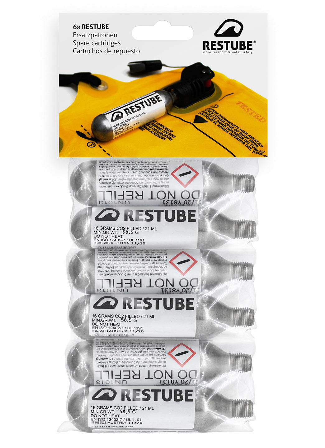 RESTUBE CO2 Cartridges (16 g) 6 Pack