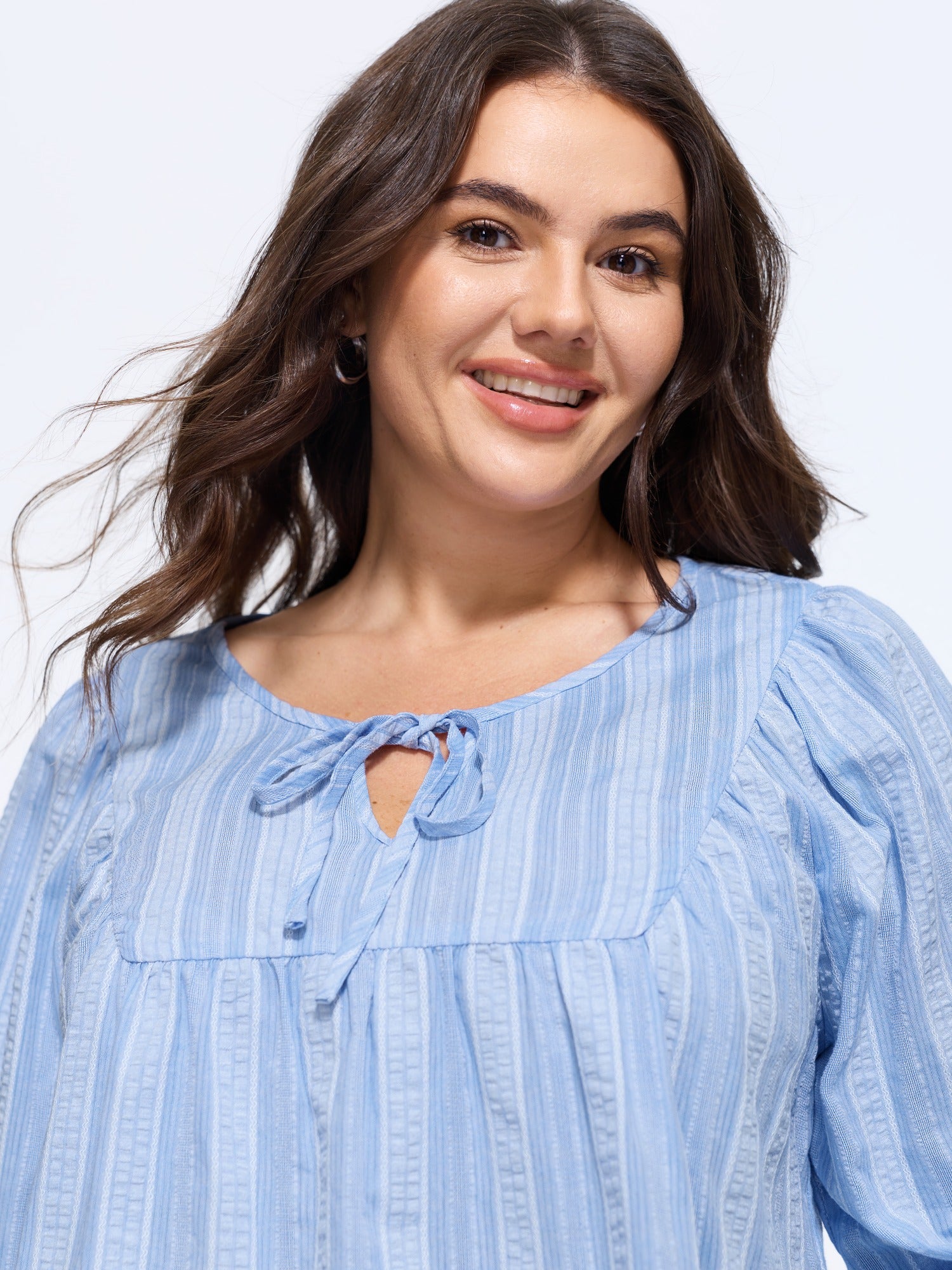 Supersoft Textured Stripe Tie Neck Blouse