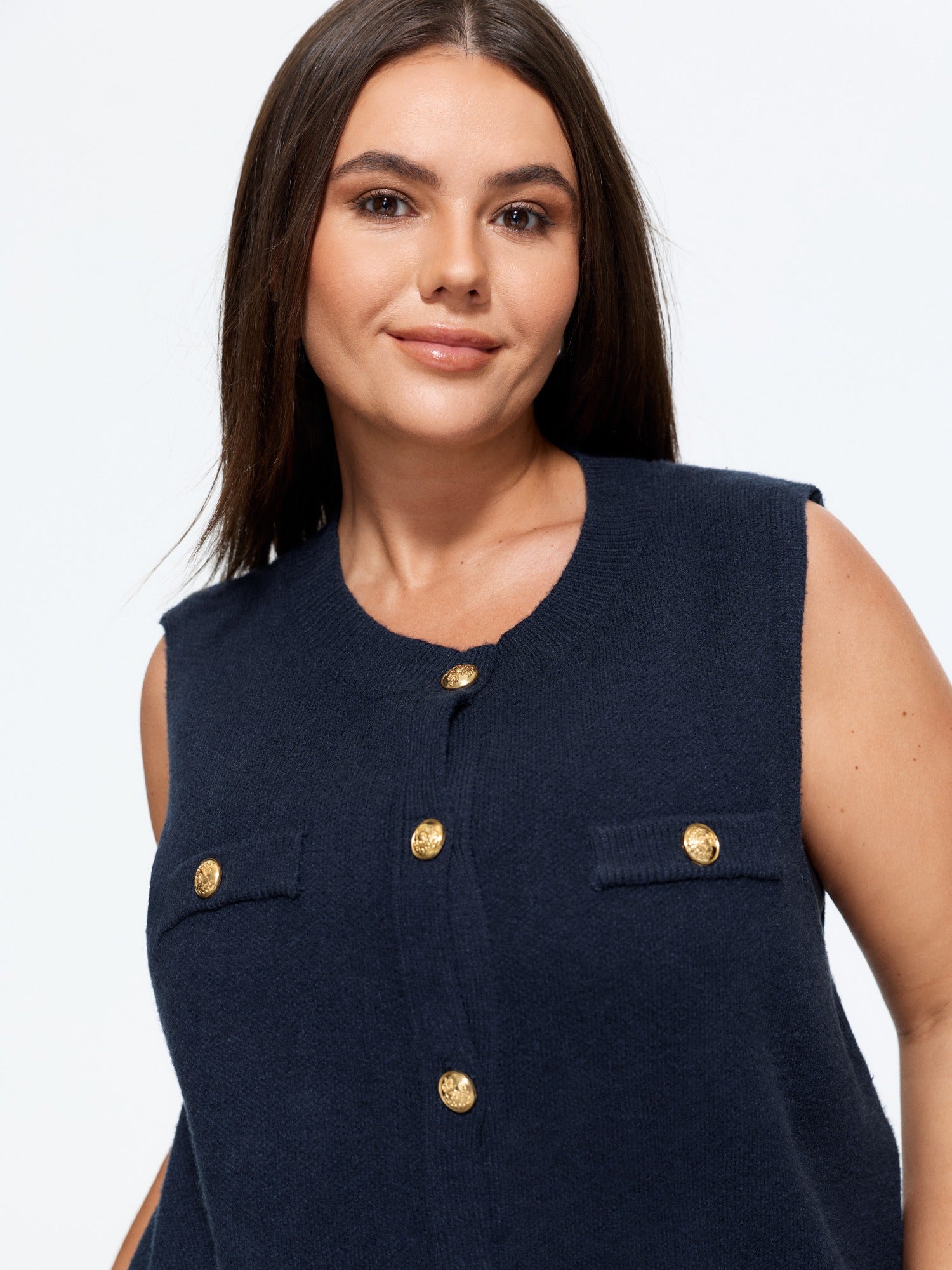Supersoft Crew Neck Gold Button Front Sweater Vest