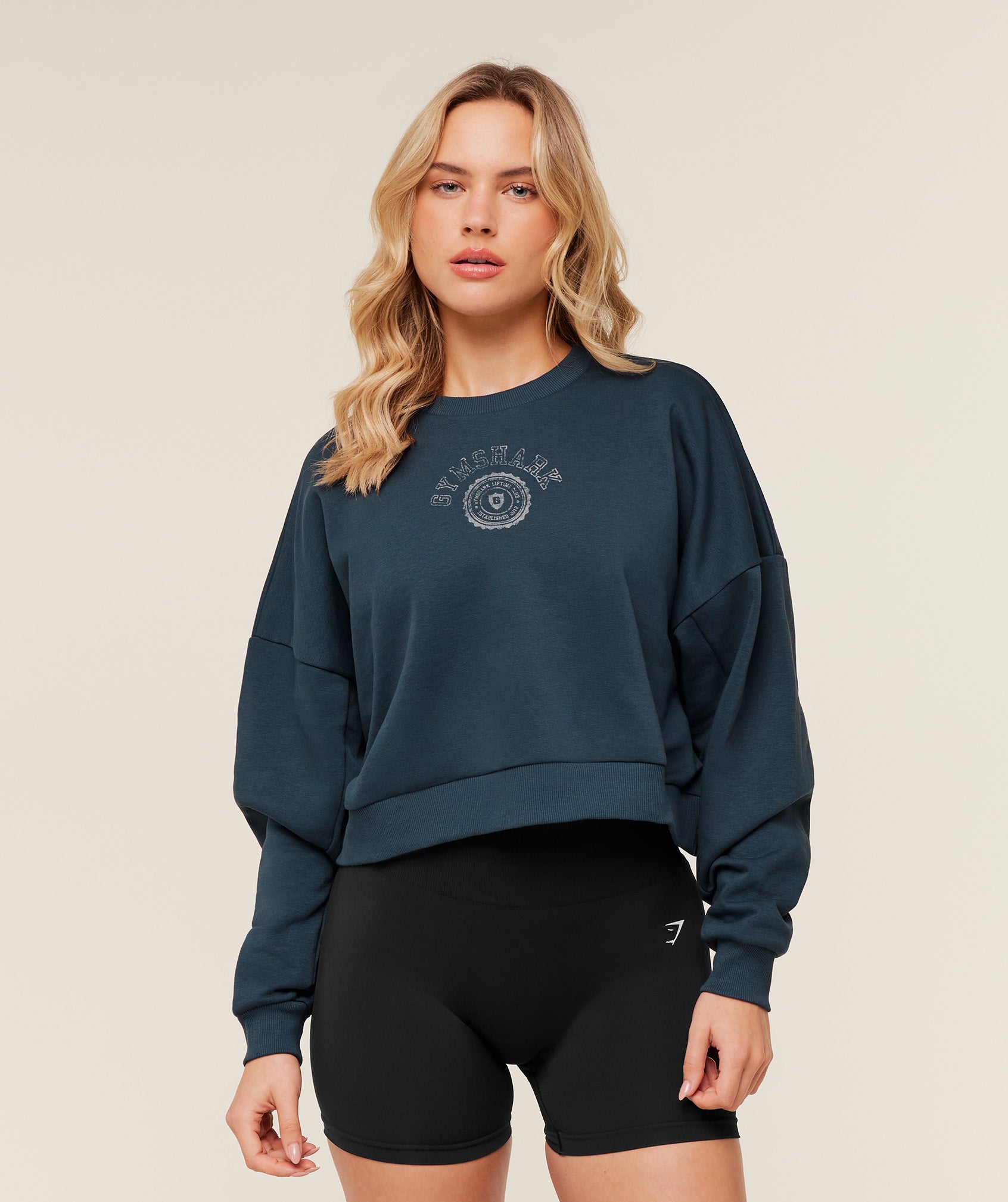 Gymshark Worn Crest Graphic Sweatshirt - Stealth Blue