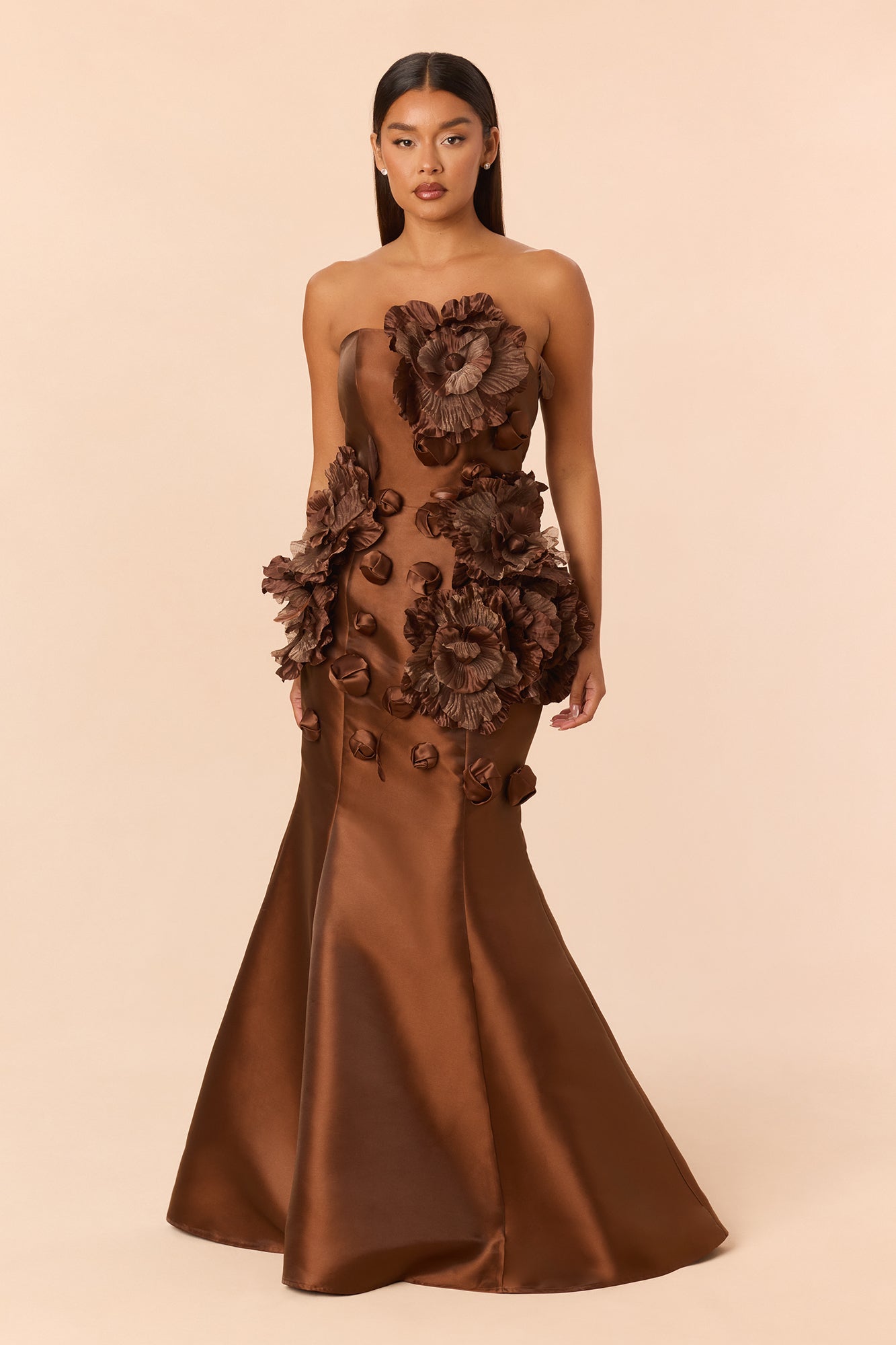 Causing Drama Floral Applique Gown - Chocolate