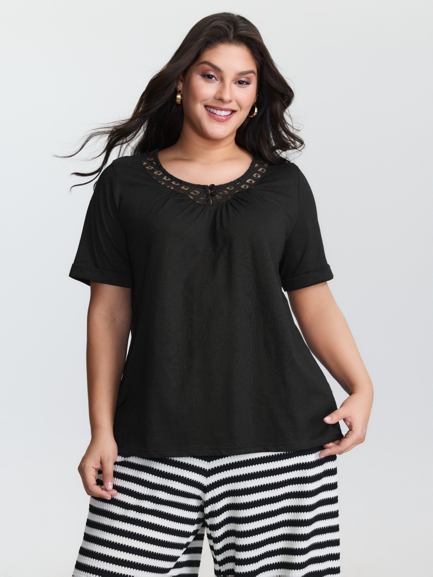 Stretchy Round Neck Plain Knit Top