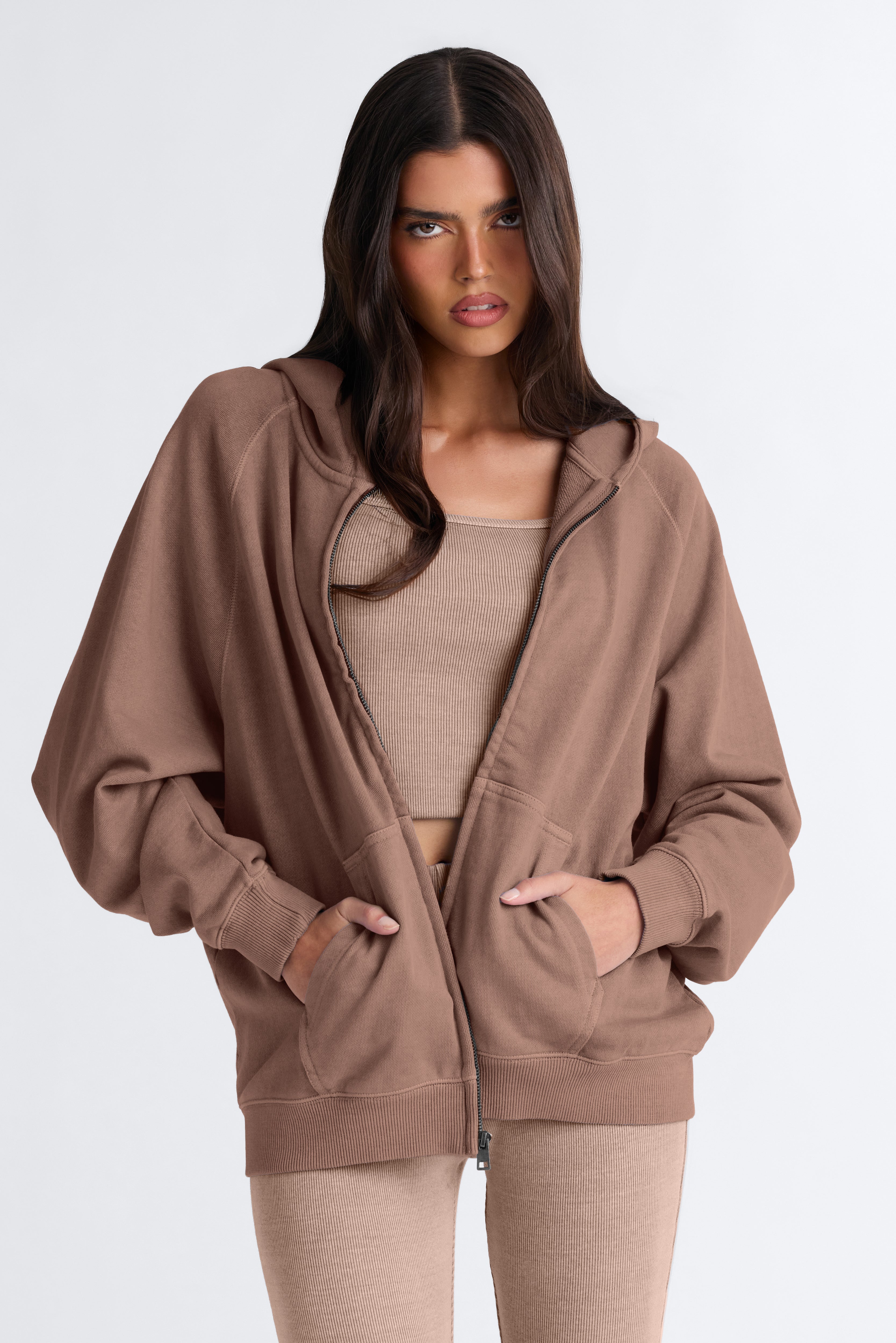 TERRY Classic Zip Hoodie Sweatshirt - Washed Mocha