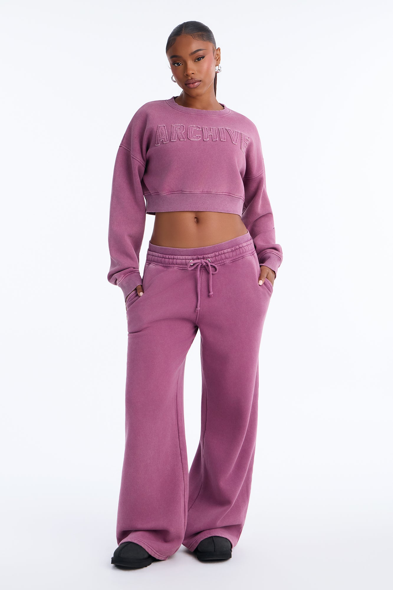 The Archive Washed Fleece Pant Set - Plum