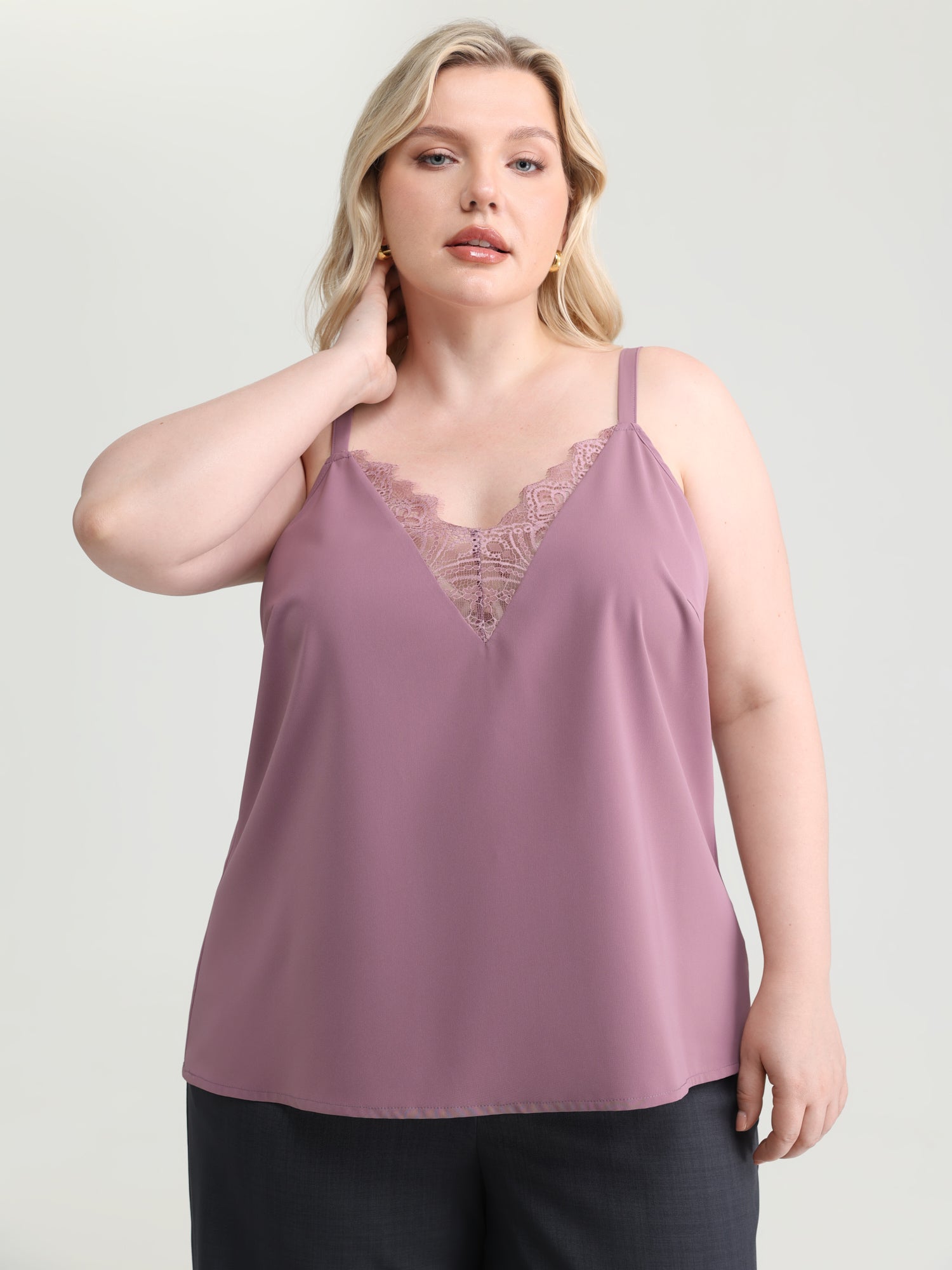 Lace Neckline Satin Tank Top