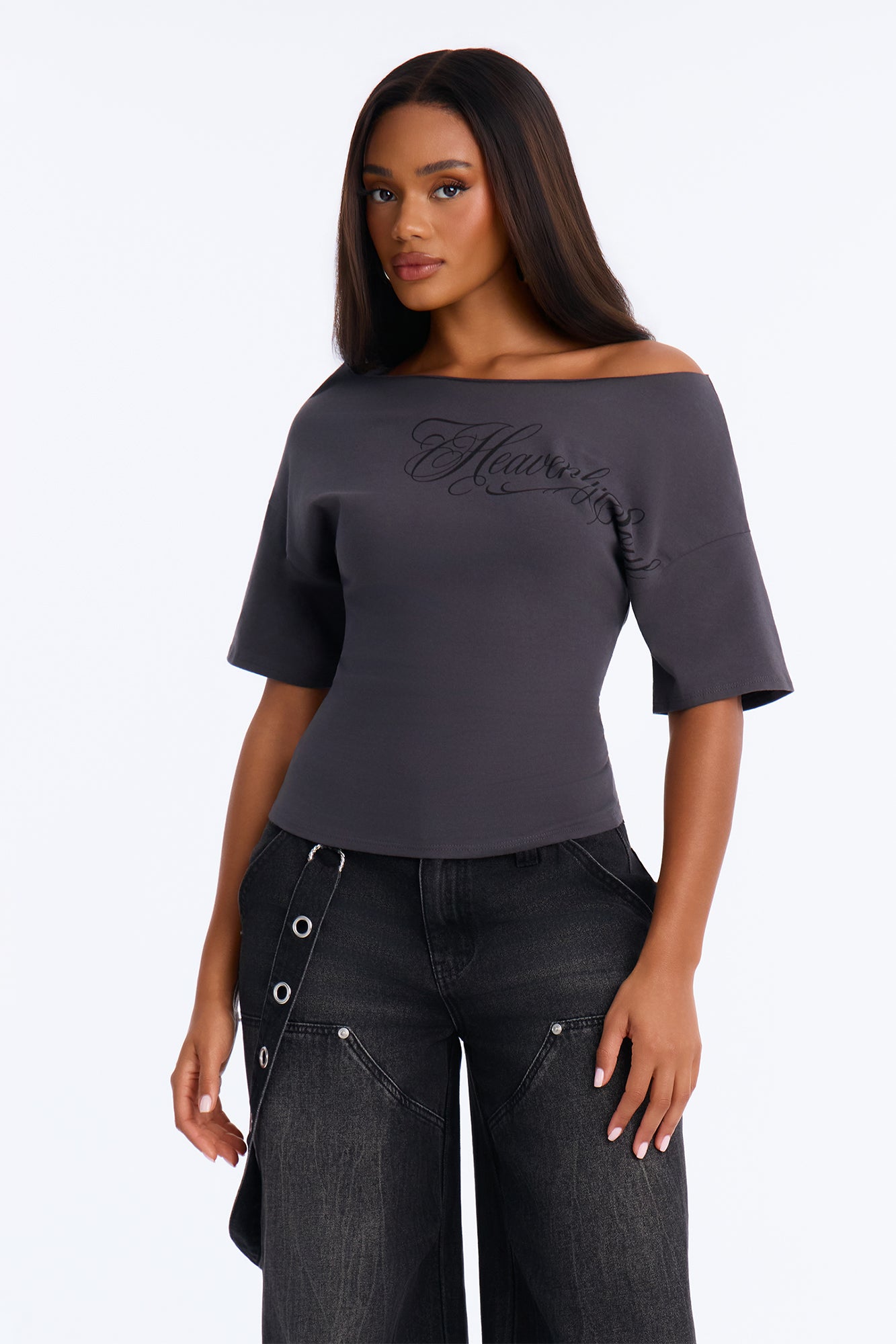 Heavenly Soul Lace Up Back Top - Charcoal