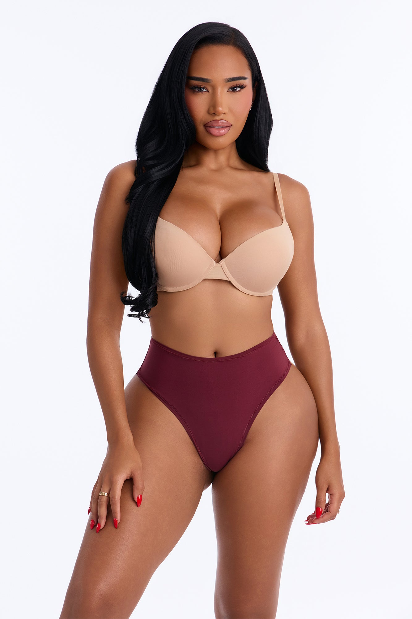 Flexible Fit High Waist Thong Panty - Wine