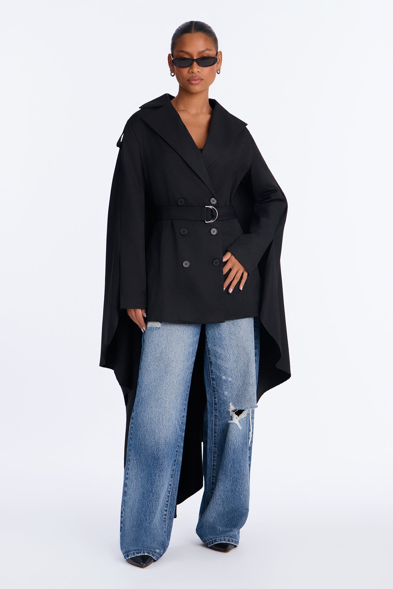 Uptown Twill High Low Coat - Black