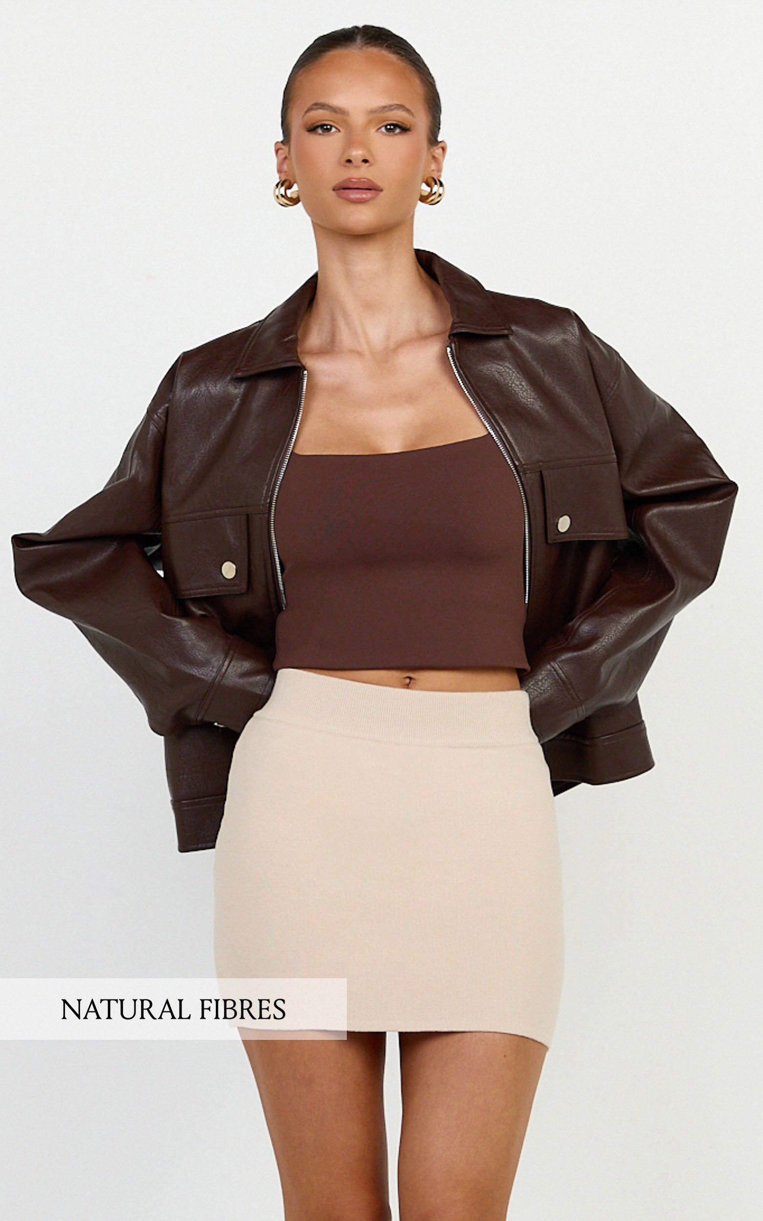 Isabel Mini Skirt - Mid Waist Knit Skirt in Mushroom