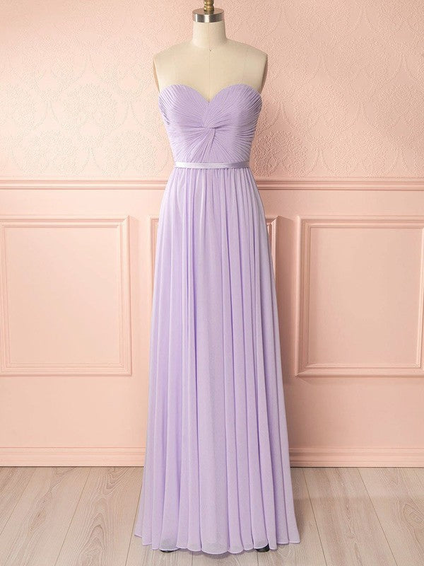 Charming A-Line Sweetheart Strapless Chiffon Floor-Length Bridesmaid Dresses with Sash