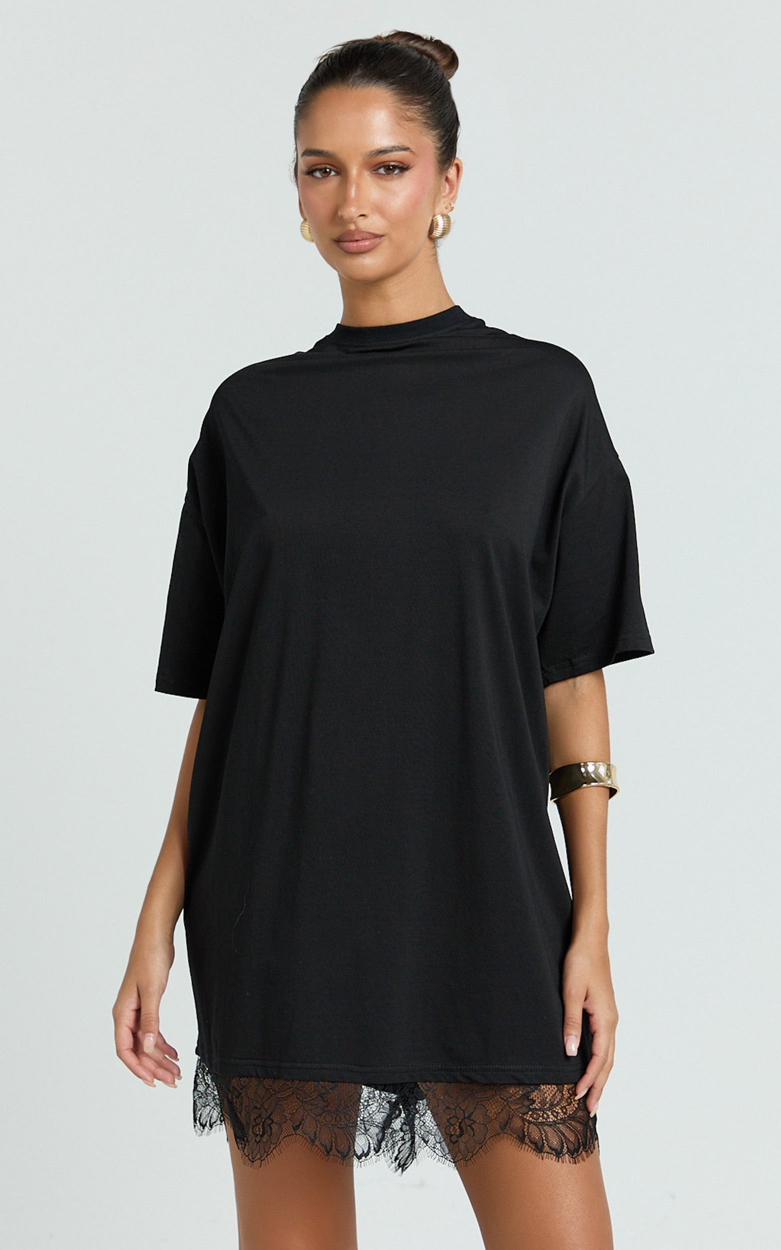 Rina Mini Dress - Mini Lace Trim Dress in Black