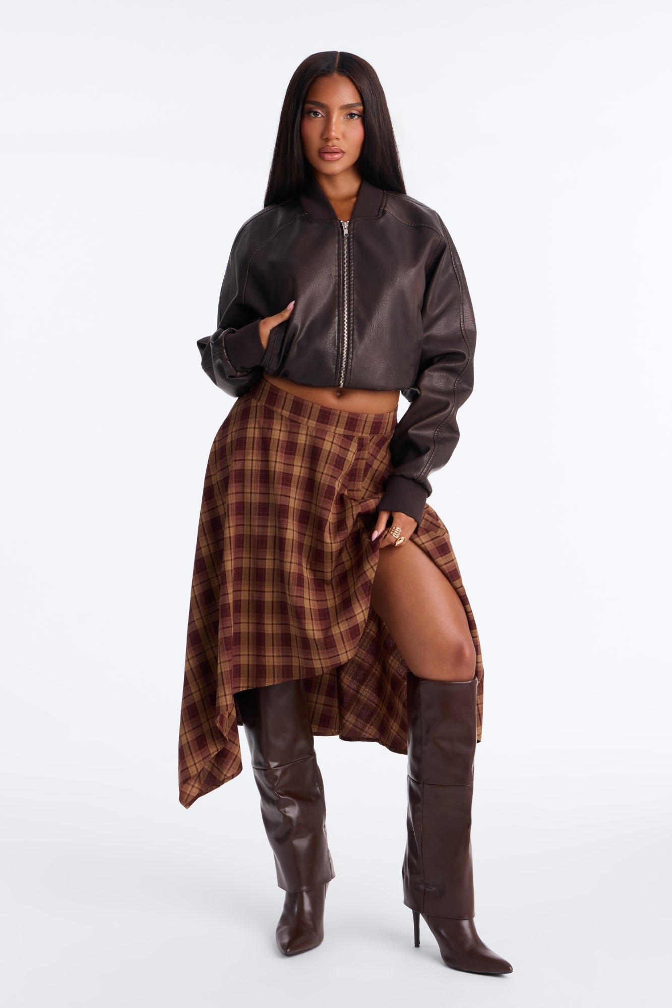 Parker Asymmetrical Plaid Midi Skirt - Red/combo