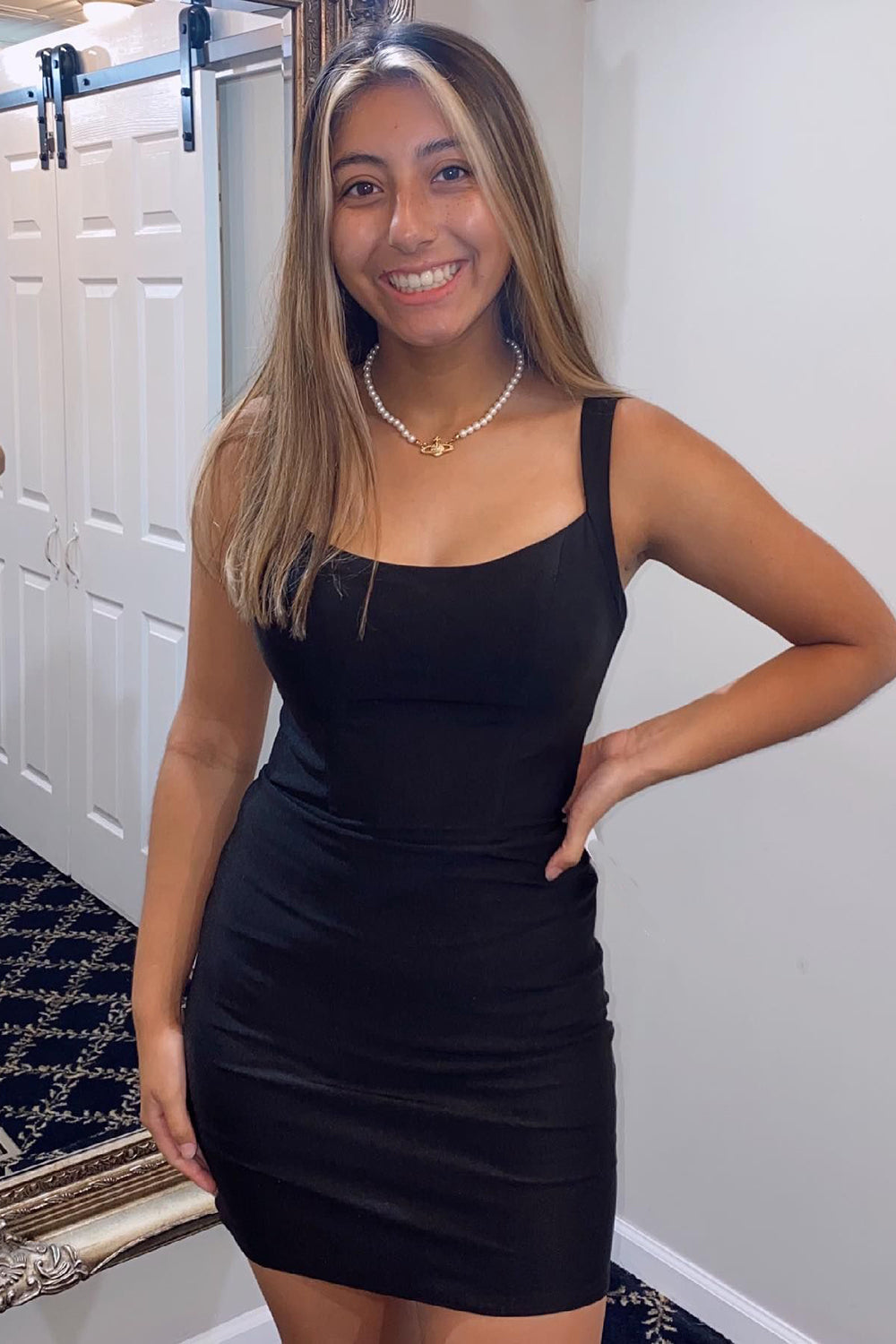 Simple Black Lace-Up Back Tight Homecoming Dress/Mini Dress