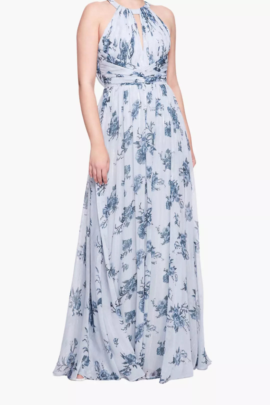Carrara Floral Chiffon Key-Hole Halter Gown