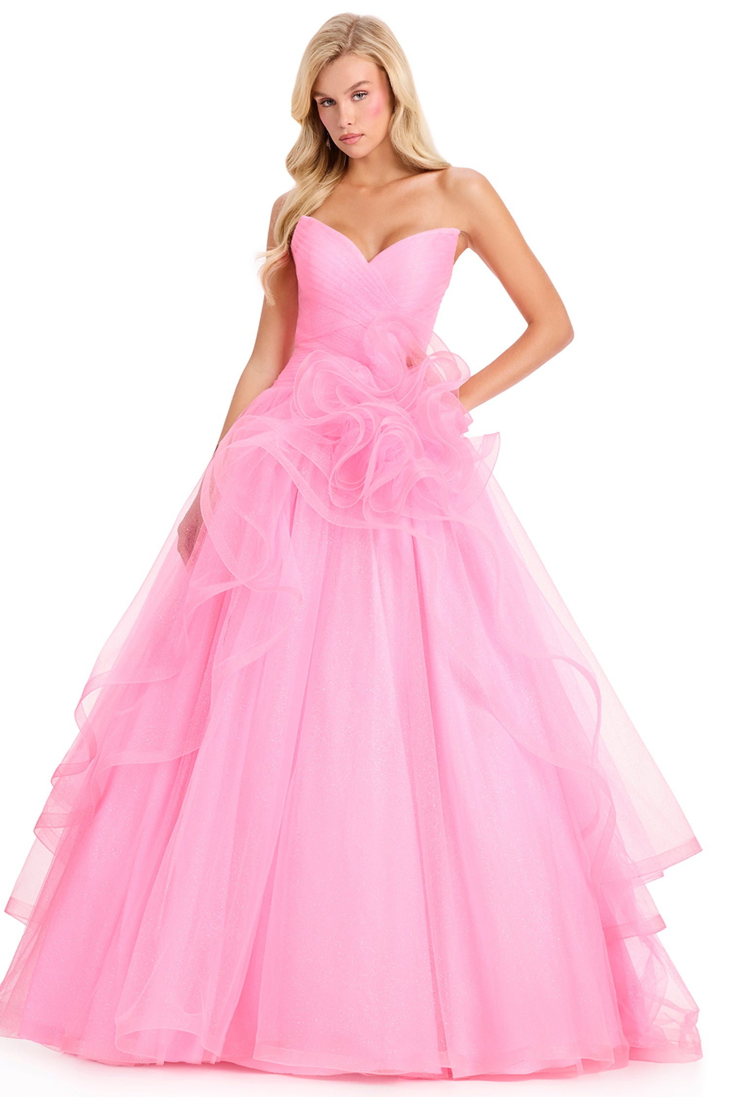 Ashley Lauren 12423 - Floral Ruffle Accent Strapless Prom Gown