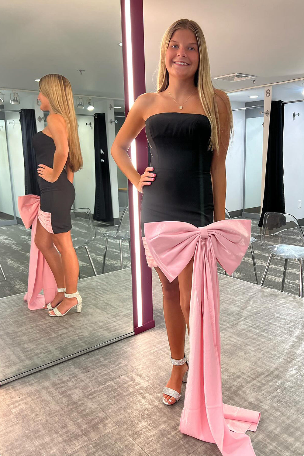 Black Sweetheart Tight Short Homecoming Dress/Mini Dress With Bow