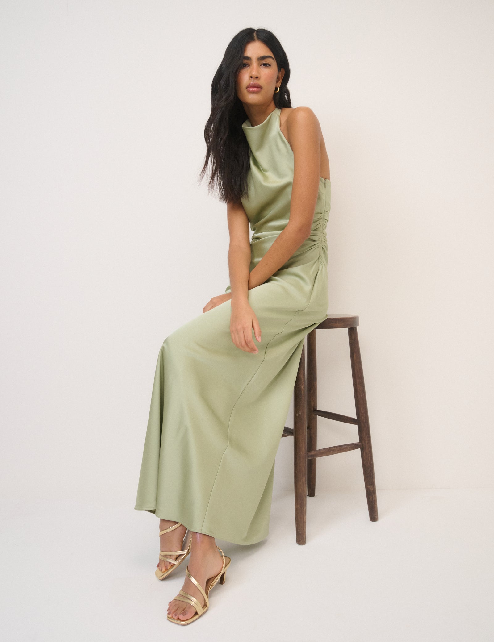 Sage Green Satin Column Devin Maxi Dress
