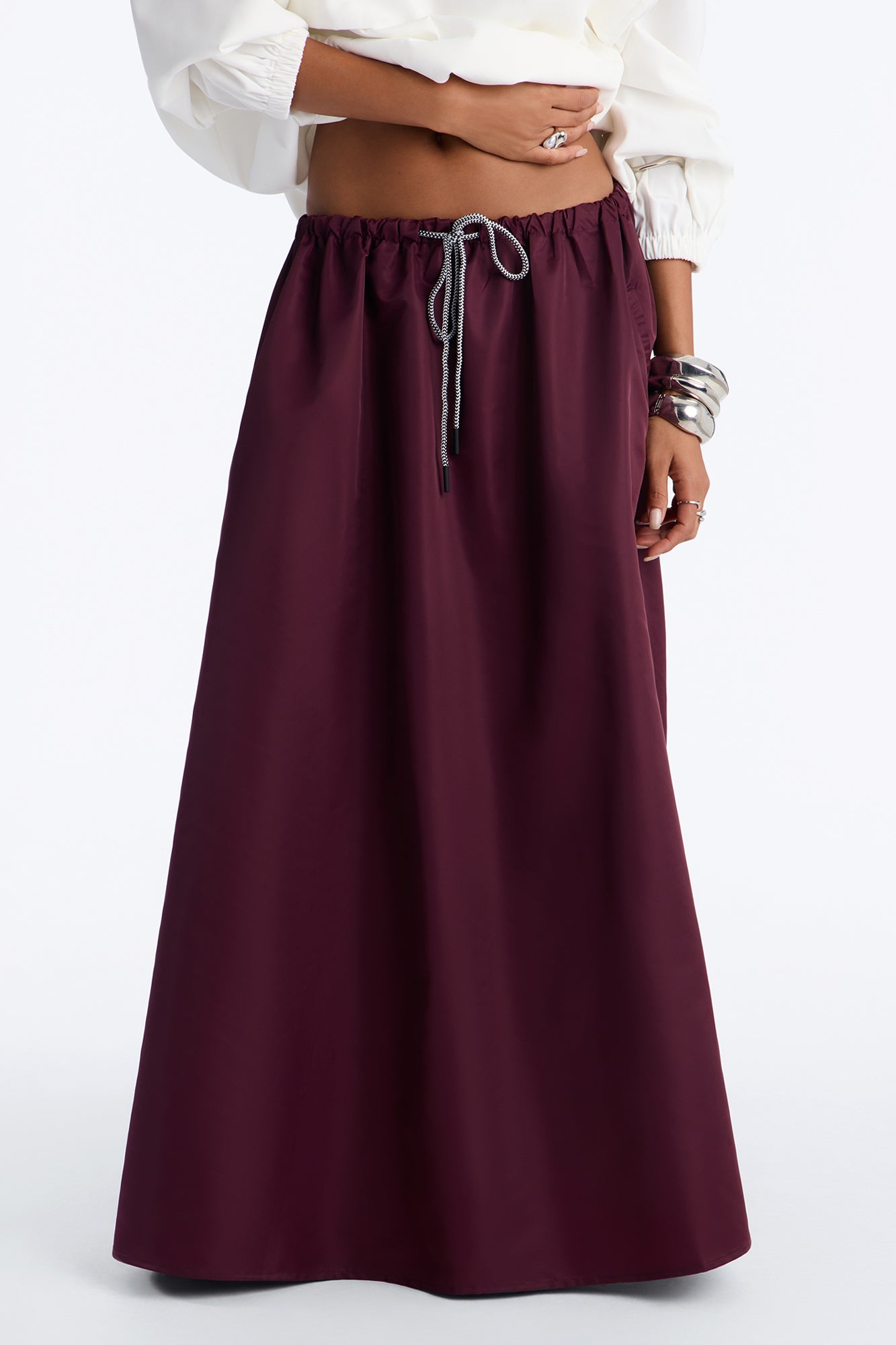 Always On Go Windbreaker Maxi Skirt - Burgundy