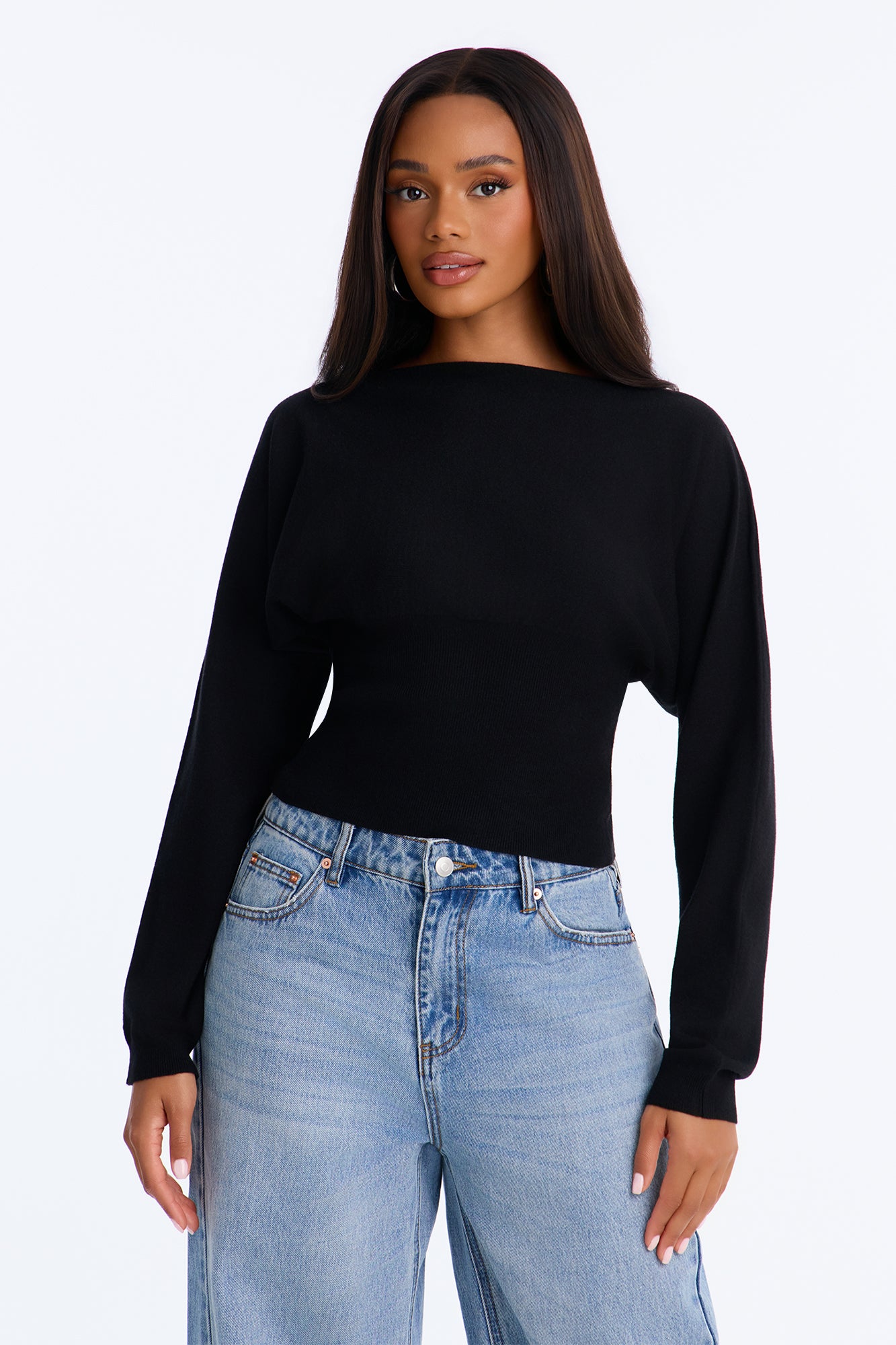 Eileen Off Shoulder Long Sleeve Sweater - Black